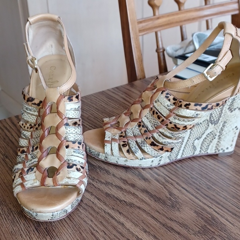 Cole Haan Air women’s Leather Animal Snakeskin print Wedge Sandal, 4.5" heel